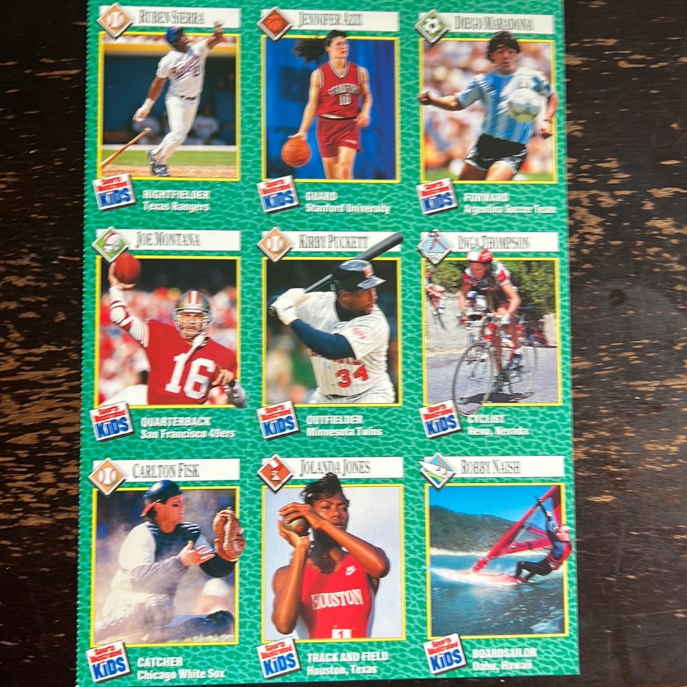 Sports Illustrated for Kids 1990 uncut sheet with Joe Montana and Diego Maradona